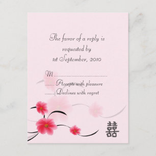 RSVP Card Pink Blossom Double Bonheur