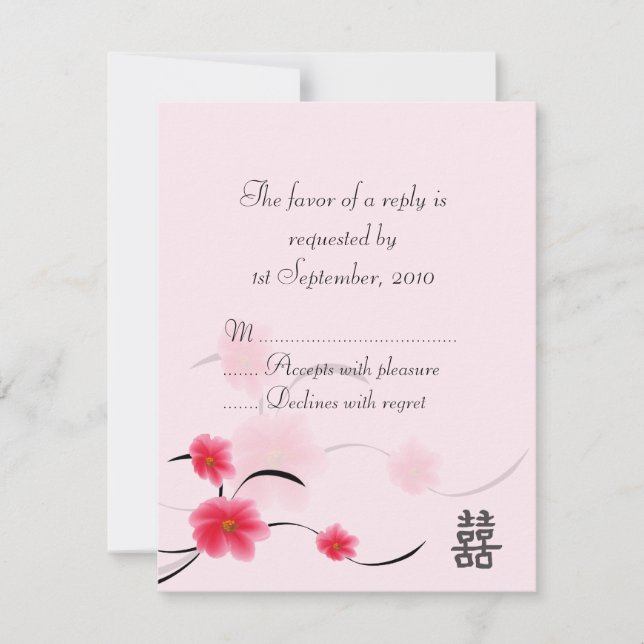 RSVP Card Pink Blossom Double Bonheur (Devant)