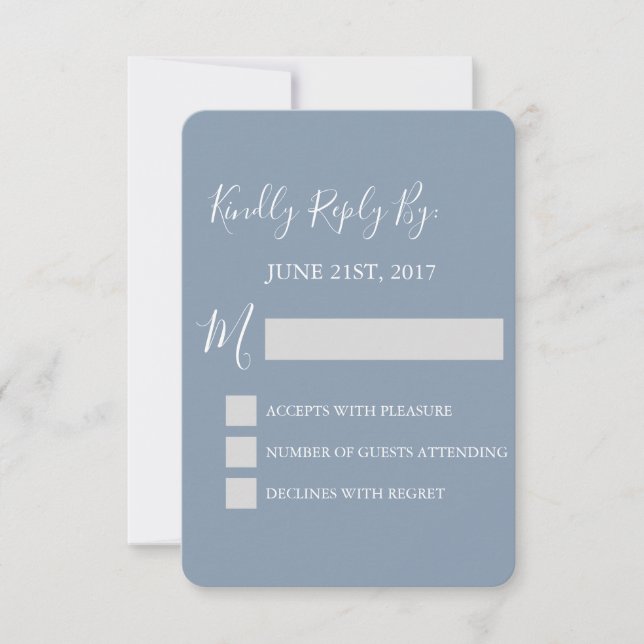 RSVP - Carte de réponse Mariage bleu Dusty (Devant)