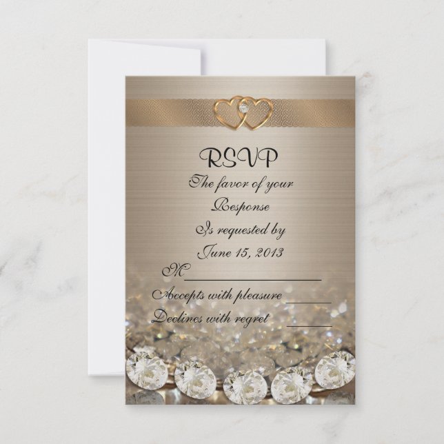 RSVP carte de réponse mariage diamants et satin (Devant)
