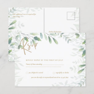 RSVP - Carte postale or Feuille verte
