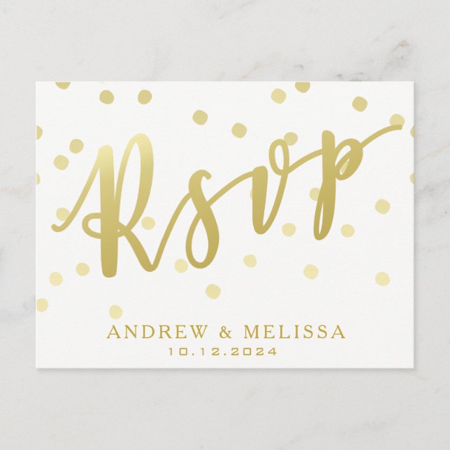 RSVP | Carte postale White & Faux Gold Script (Devant)