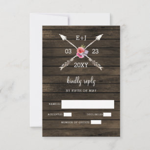 Rsvp chic de faire-part de mariage de pays en bois