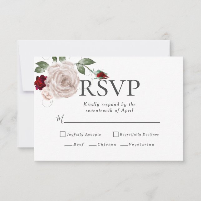 RSVP | Choix de menu Aquarelle Roses Poussiéreuses (Devant)