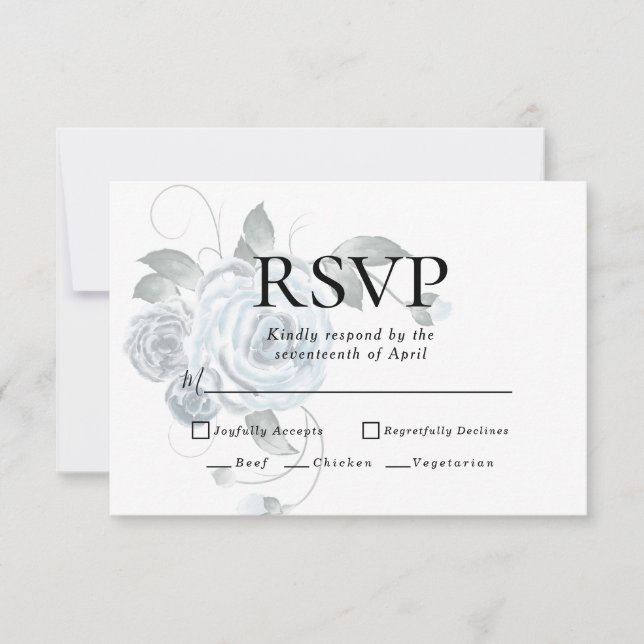 RSVP | Choix de menu Fleurs aquarelles bleu poussi (Devant)