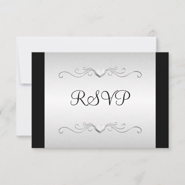 RSVP Cœurs Amour Noir Argent Toutes les Occasions (Devant)
