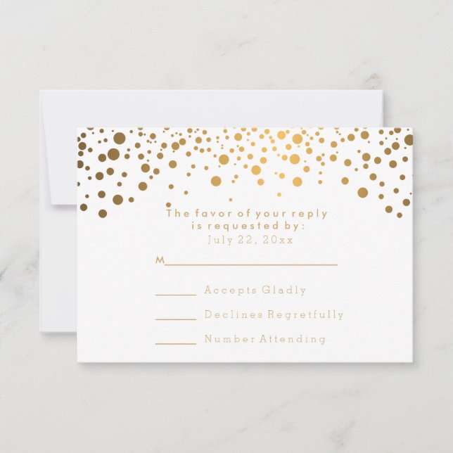 RSVP Confettis dorés Mariage Blanc élégant (Devant)