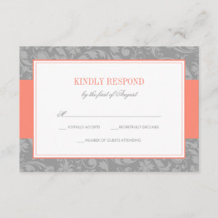 RSVP Coral et Grey Mariage damassé
