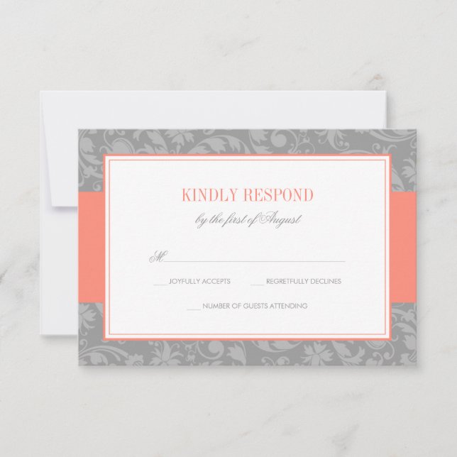 RSVP Coral et Grey Mariage damassé (Devant)