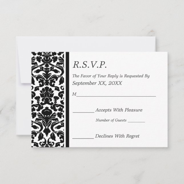 RSVP Damask Mariage noir et blanc (Devant)