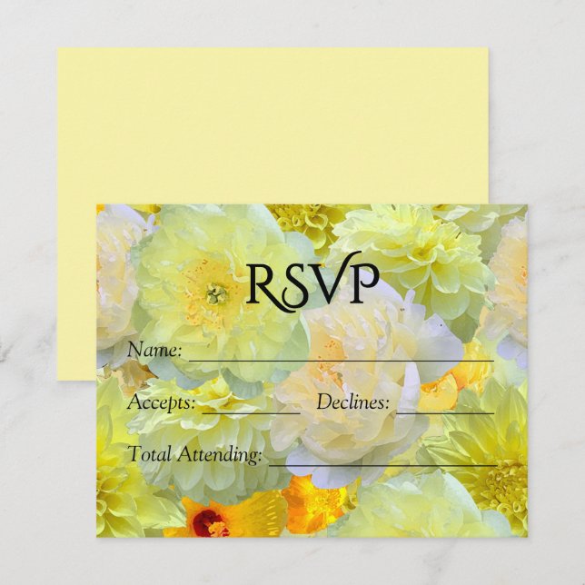 RSVP de mariage à l'aquarelle florale jaune plus g (Devant / Derrière)
