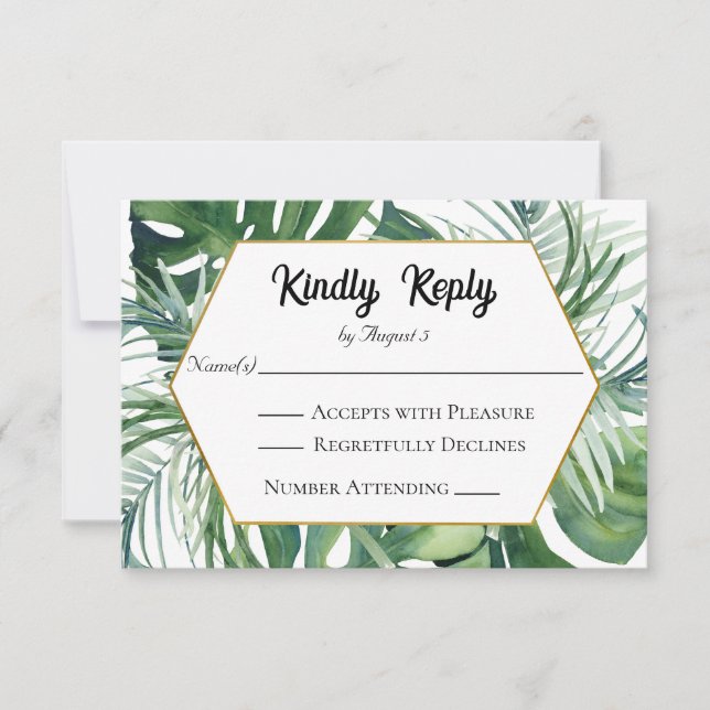 RSVP de mariage avec feuillage tropical vert (Devant)