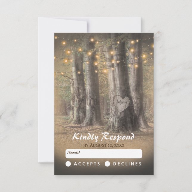 RSVP de mariage avec guirlande lumineuse et arbre  (Devant)