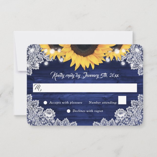 RSVP de mariage bleu marine en bois rustique et de (Devant)