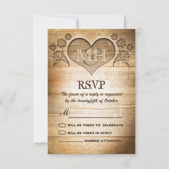 RSVP de mariage champêtre en bois rustique (Devant)