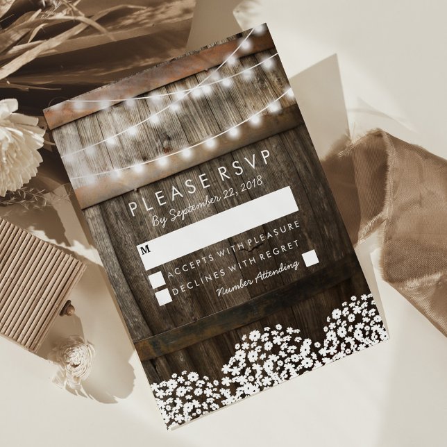 RSVP de mariage champêtre | Guirlande de lumières (Créateur téléchargé)