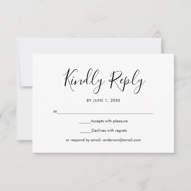 RSVP de mariage élégant simple noir et blanc (Devant)