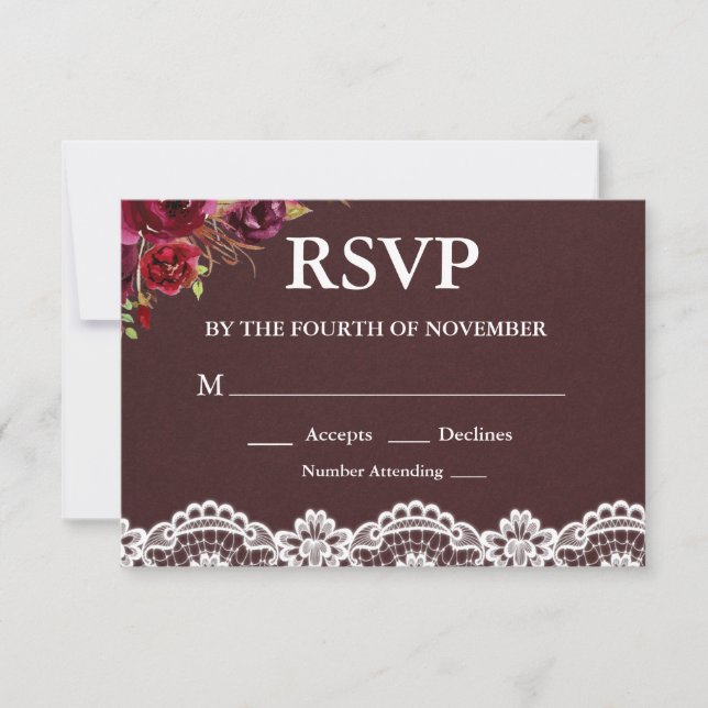 RSVP de mariage en dentelle florale rustique (Devant)