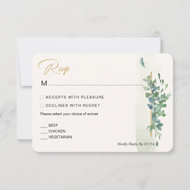 RSVP de mariage eucalyptus et verdure en style rus (Devant)