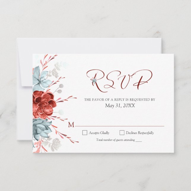 RSVP de mariage floral corail (Devant)