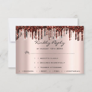 RSVP de mariage gouttes d'or rose bordeaux