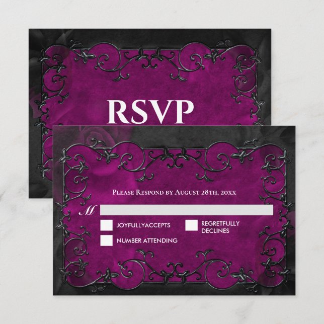 RSVP de mariage Halloween gothique violet foncé (Devant / Derrière)