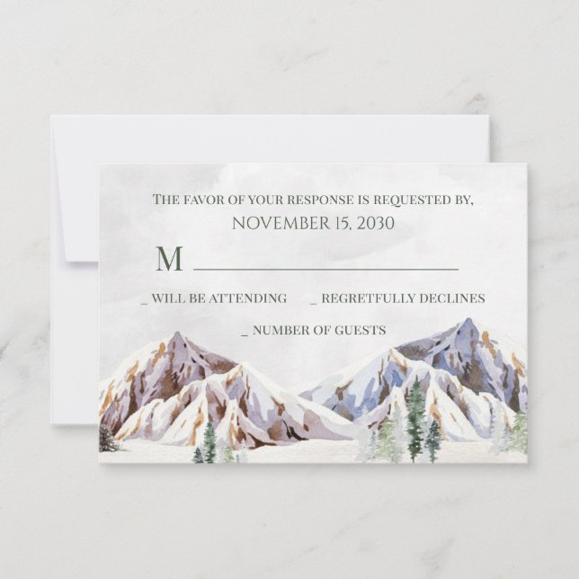 RSVP de mariage hivernal rustique en forêt de mont (Devant)