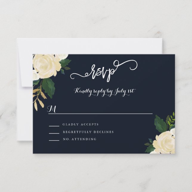 RSVP de mariage naval botanique moderne (Devant)