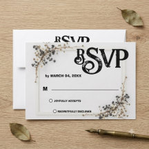 RSVP de mariage noir et blanc botanique moderne