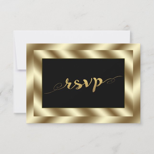 RSVP de mariage noir et or Glam Foil (Devant)