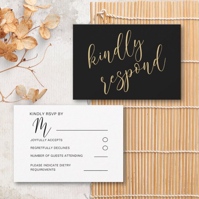 RSVP de mariage noir et or moderne  (Créateur téléchargé)