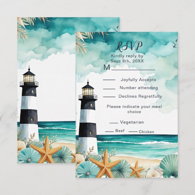 RSVP de mariage phare nautique (Devant / Derrière)