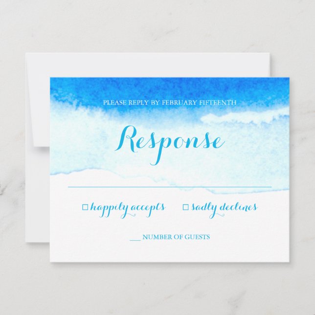 RSVP de mariage plage bleu aquarelle (Devant)
