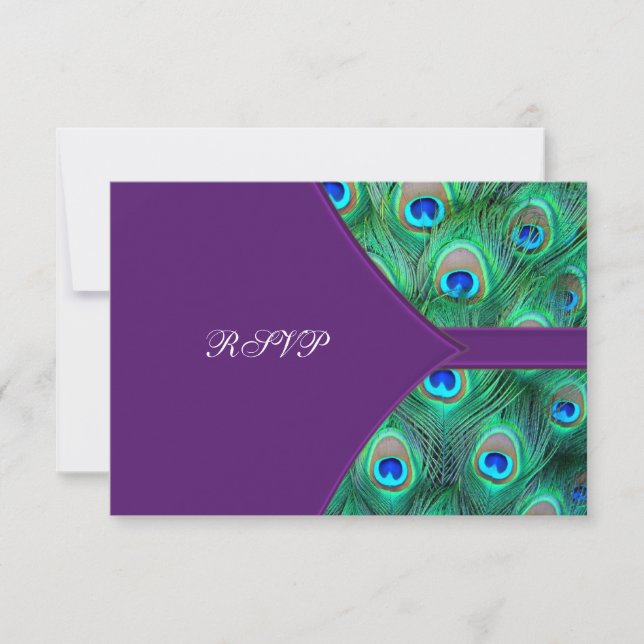 RSVP de mariage Plum Purple Peacock (Devant)