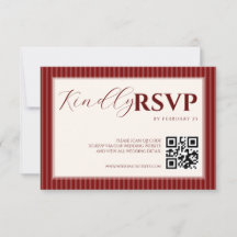 RSVP de mariage rayé classique en script sur velou
