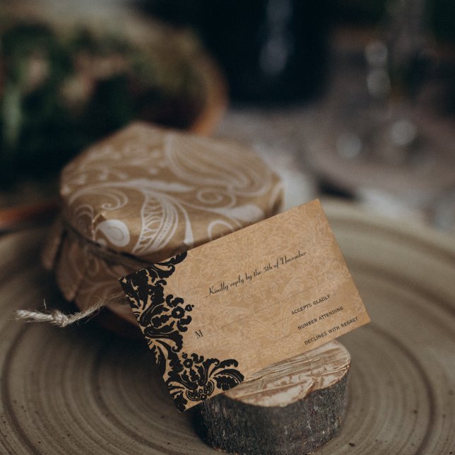 RSVP de mariage royal noir damas (Créateur téléchargé)