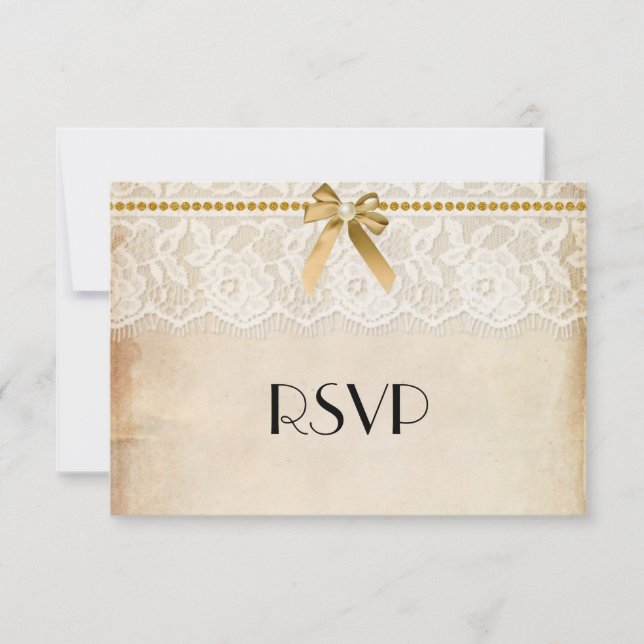 RSVP de mariage rustique toile de jute et dentelle (Devant)