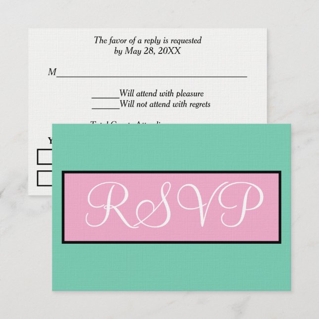RSVP de mariage vert safran rose blanc (Devant / Derrière)