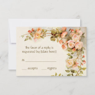 RSVP de mariage vintage, fleurs de roses roses ant