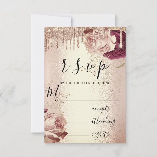 RSVP Drips Mariage Florals Rose Bourgogne (Devant)