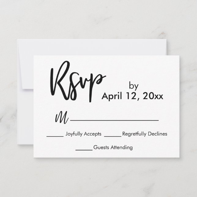 RSVP Écriture manuscrite moderne Mariage noir blan (Devant)