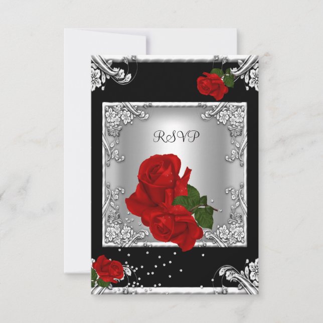 RSVP Élégant 50e Anniversaire Rose Rouge Argent (Devant)
