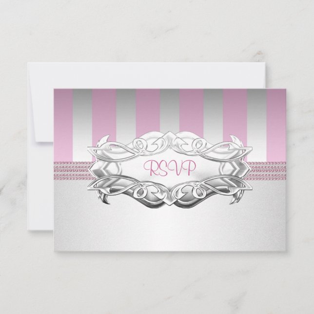 RSVP Élégant Anniversaire 2 Blanc Rose Rayure Perl (Devant)