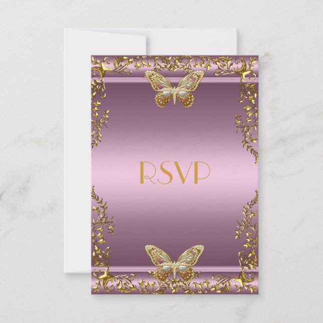 RSVP Élégant Anniversaire Rose Gold Papillon (Devant)