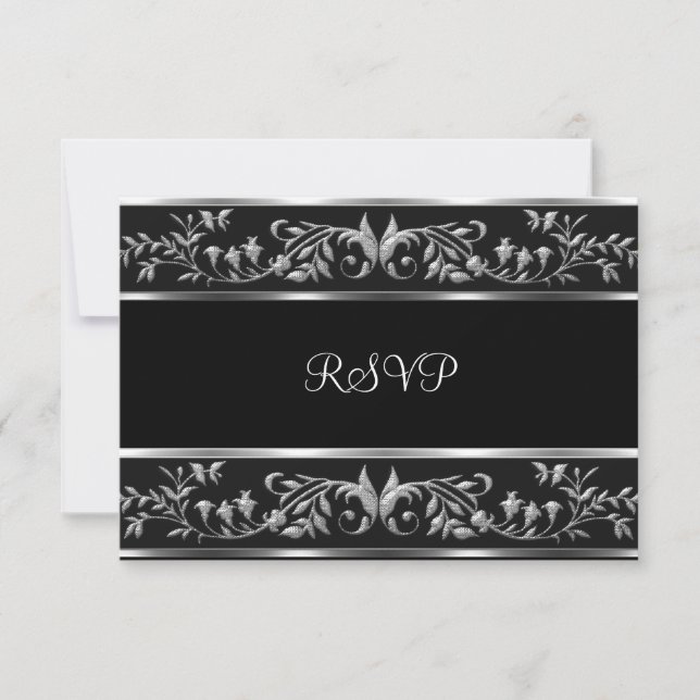 RSVP Elegant Black & Silver Floral fête d'annivers (Devant)