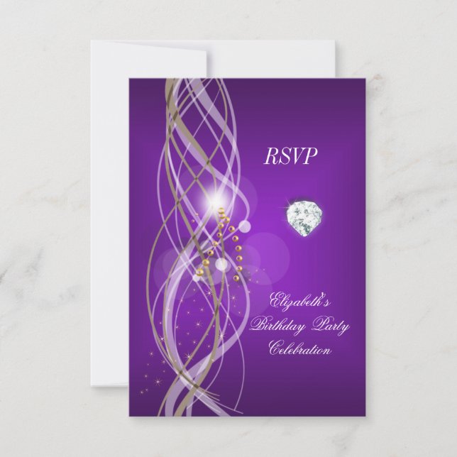 RSVP Élégant Fleurs Violet Or Diamant Fête (Devant)