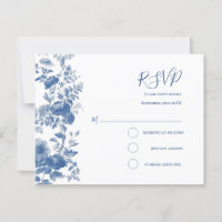 RSVP Élégant  Floral Toile Bleu Mariage