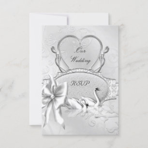 RSVP Élégant Mariage Argent Cygnes Blancs Cœur Arc