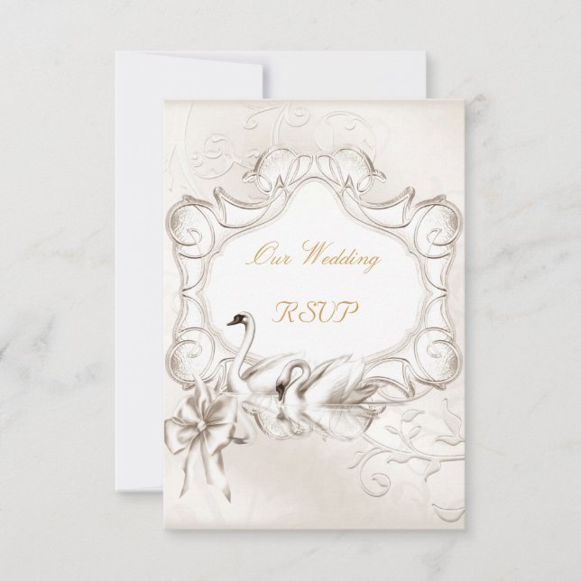 RSVP Élégant Mariage Blanc Crème Set de Cygnes (Devant)