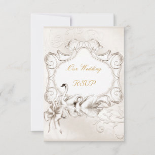 RSVP Élégant Mariage Blanc Crème Set de Cygnes